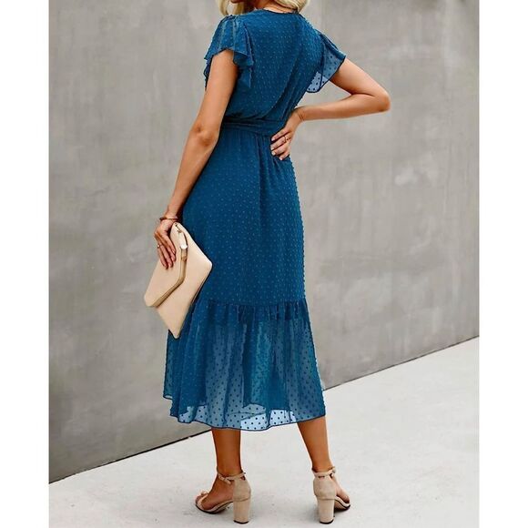 NEW Boho Wrap V Neck Ruffle Cap Sleeve Swiss Dot S NO BELT - Picture 3 of 6